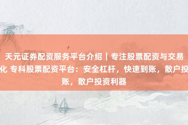 天元证券配资服务平台介绍｜专注股票配资与交易布局优化 专科股票配资平台：安全杠杆，快速到账，散户投资利器