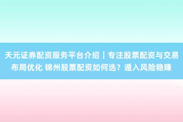 天元证券配资服务平台介绍｜专注股票配资与交易布局优化 锦州股票配资如何选？遁入风险稳赚