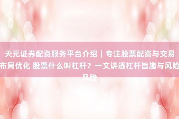 天元证券配资服务平台介绍｜专注股票配资与交易布局优化 股票什么叫杠杆？一文讲透杠杆旨趣与风险