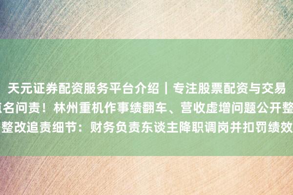 天元证券配资服务平台介绍｜专注股票配资与交易布局优化 被投服中心点名问责！林州重机作事绩翻车、营收虚增问题公开整改追责细节：财务负责东谈主降职调岗并扣罚绩效，将推多项措施全面纠偏