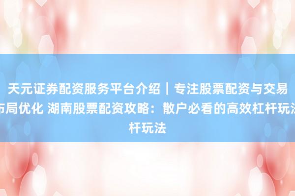天元证券配资服务平台介绍｜专注股票配资与交易布局优化 湖南股票配资攻略：散户必看的高效杠杆玩法
